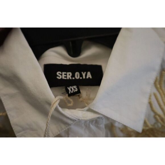 SER.O.YA Women Sz 2XS White Oversized Embellished Beaded Button-Up L/S Shirt - Picture 5 of 13